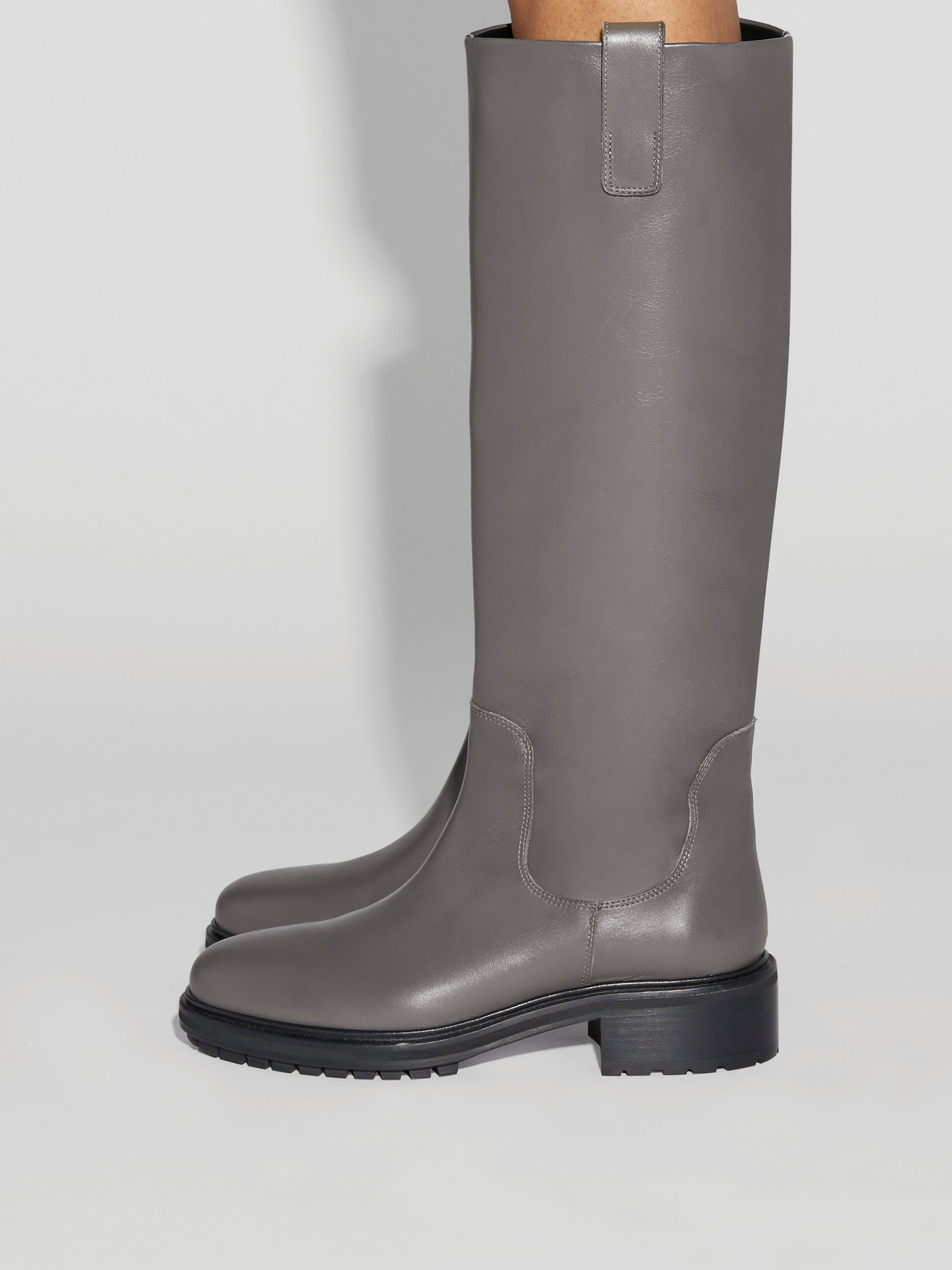 Aeyde | Henry Knee-High Boots Leather Knee High Boots for Women | Taupe Calf | Round Toe | Low Heel | How to Style