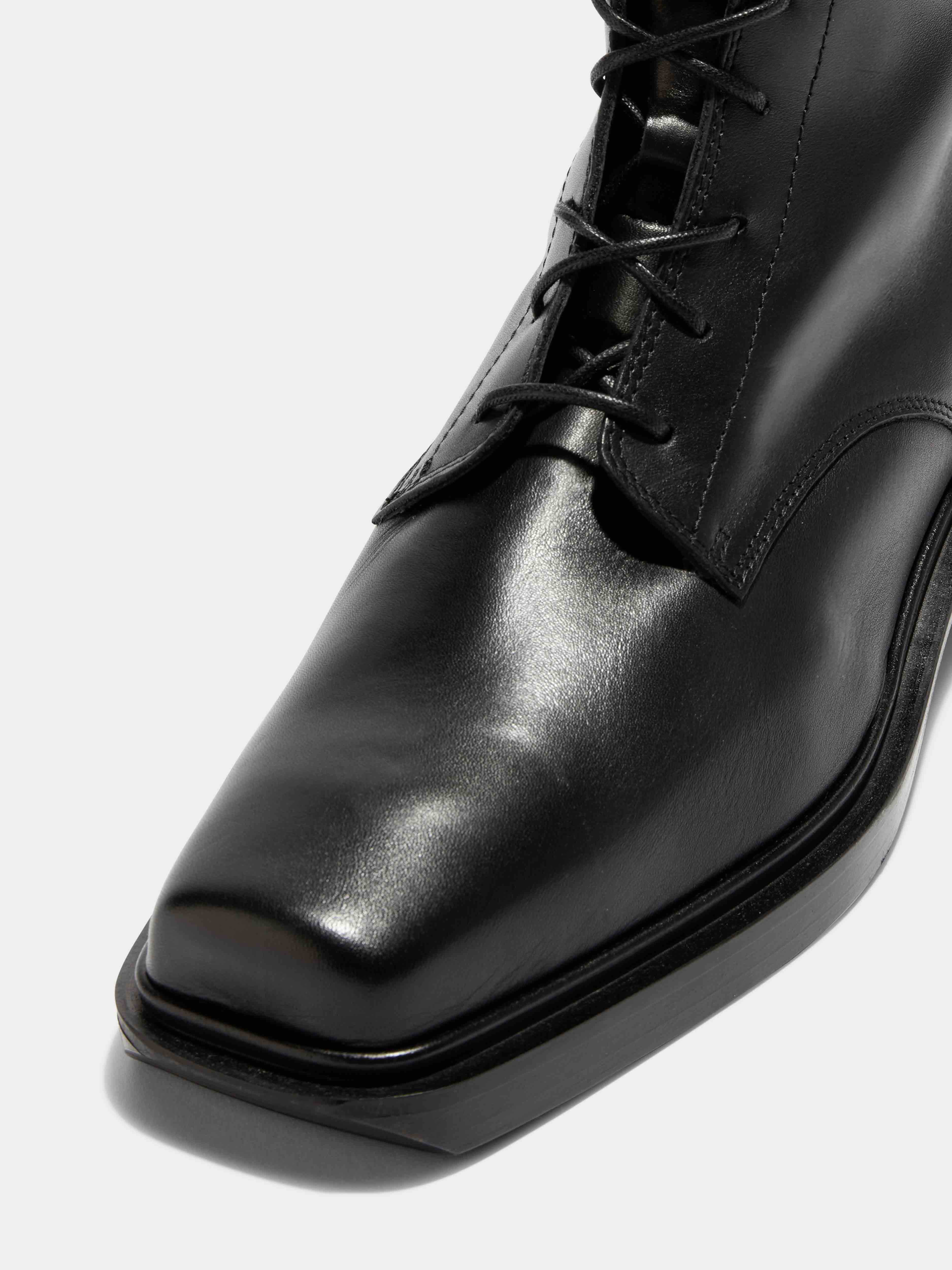 Aeyde | Hetta Leather Biker Boots Leather Ankle Boots for Women | Black Calf | Square Toe | Low Heel | Luxury Materials | Handmade in Italy