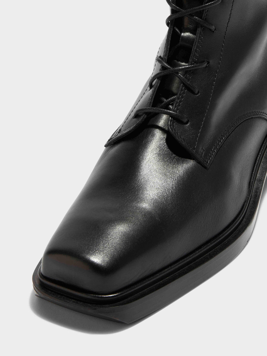 Aeyde | Hetta Leather Biker Boots Leather Ankle Boots for Women | Black Calf | Square Toe | Low Heel | Luxury Materials | Handmade in Italy