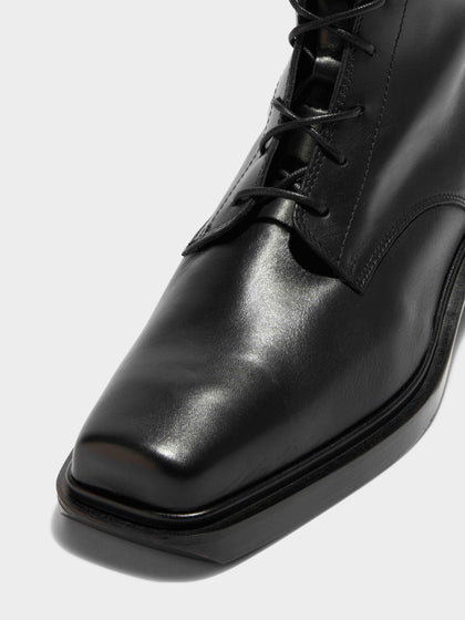 Aeyde | Hetta Leather Biker Boots Leather Ankle Boots for Women | Black Calf | Square Toe | Low Heel | Luxury Materials | Handmade in Italy