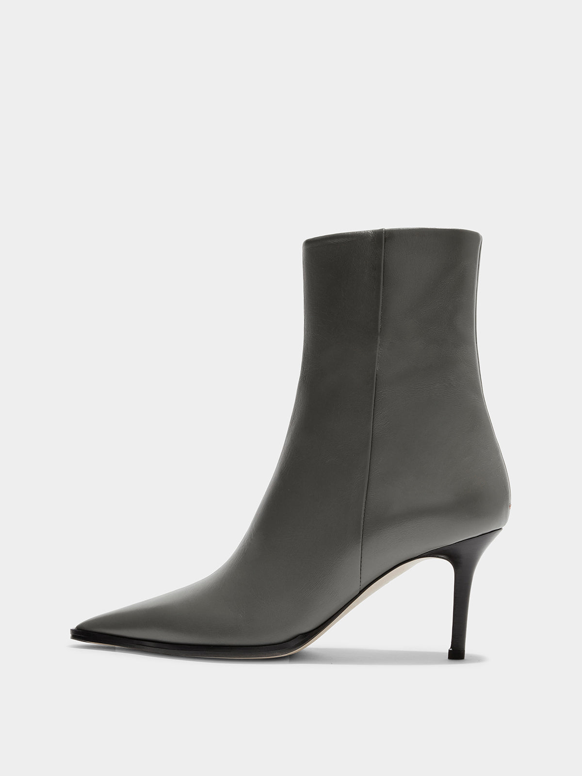 Aeyde | Hexi Leather Ankle Boots Leather Ankle Boots for Women | Cement Calf | Pointed Toe | High Heel | Side View