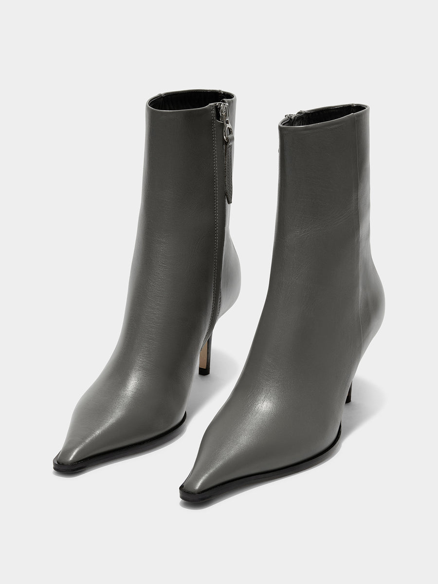 Aeyde | Hexi Leather Ankle Boots Leather Ankle Boots for Women | Cement Calf | Pointed Toe | High Heel | On Feet