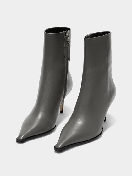 Aeyde | Hexi Leather Ankle Boots Leather Ankle Boots for Women | Cement Calf | Pointed Toe | High Heel | On Feet
