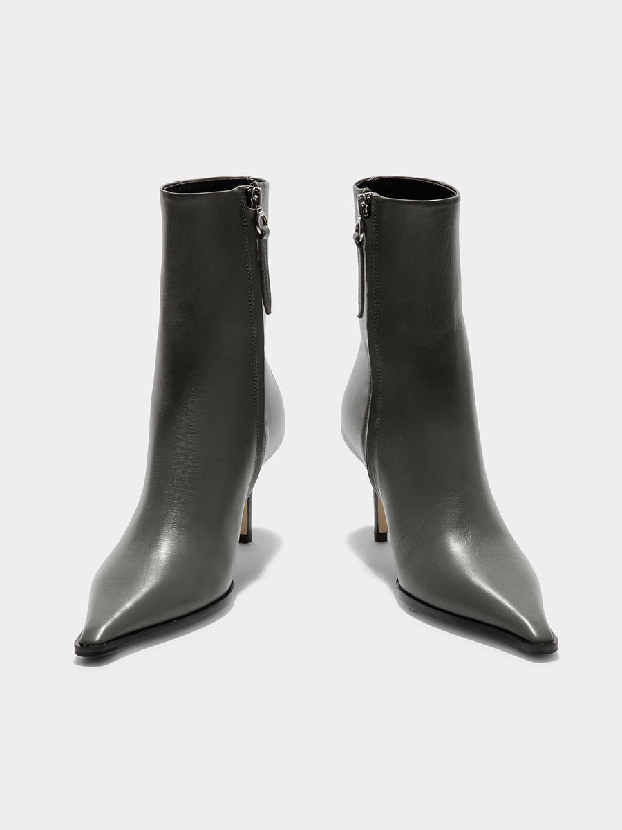 Aeyde | Hexi Leather Ankle Boots Leather Ankle Boots for Women | Cement Calf | Pointed Toe | High Heel | Front View