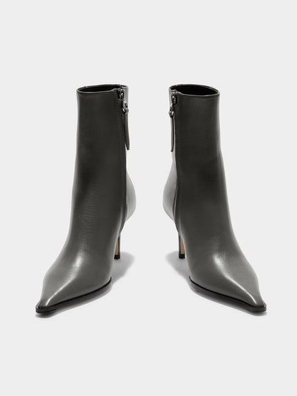 Aeyde | Hexi Leather Ankle Boots Leather Ankle Boots for Women | Cement Calf | Pointed Toe | High Heel | Front View