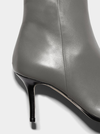 Aeyde | Hexi Leather Ankle Boots Leather Ankle Boots for Women | Cement Calf | Pointed Toe | High Heel | Heel Details