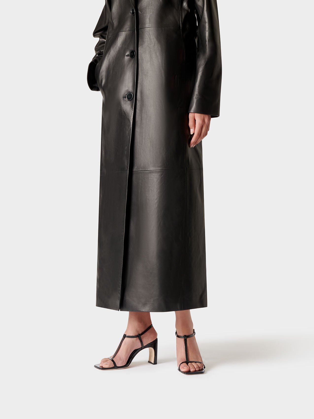 Aeyde | Hilma Leather T-Bar Sandals Leather Heeled Sandals for Women | Black Polido | Square Toe | Mid Heel | Front View