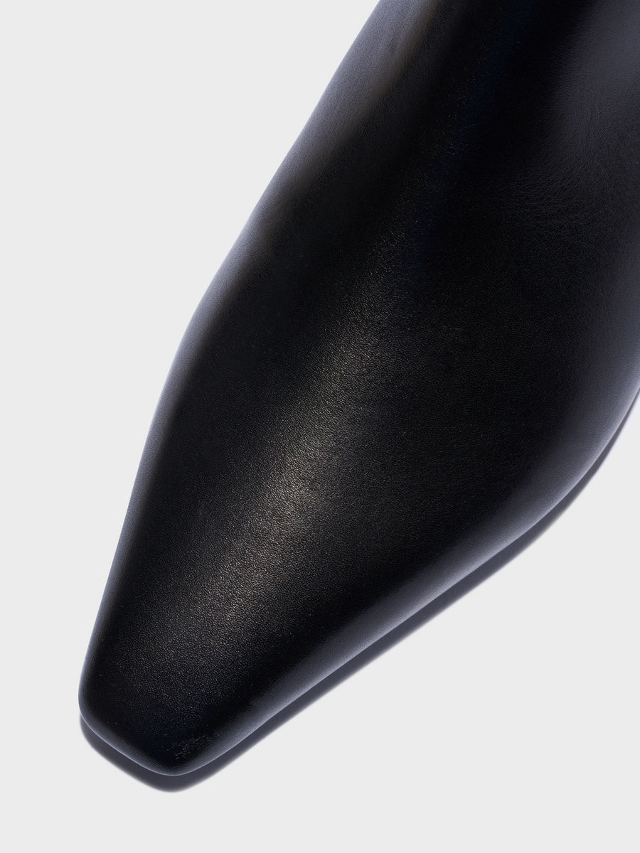 Aeyde | Ilaria Knee-High Boots Leather Knee High Boots for Women | Black Calf | Square Toe | Low Heel | Front View