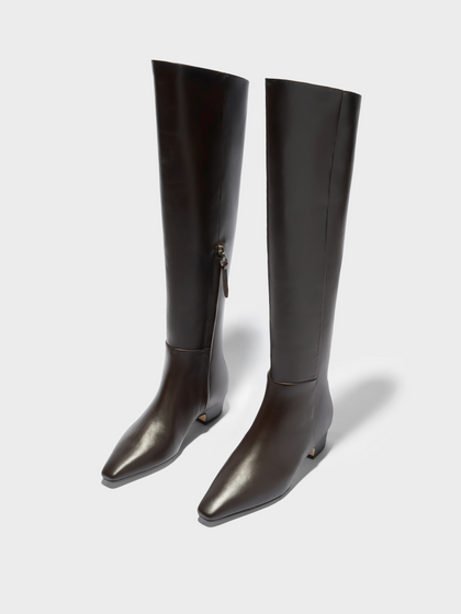 Aeyde | Ilaria Knee-High Boots Leather Knee High Boots for Women | Moka Calf | Square Toe | Low Heel | Luxury Materials | Handmade in Italy