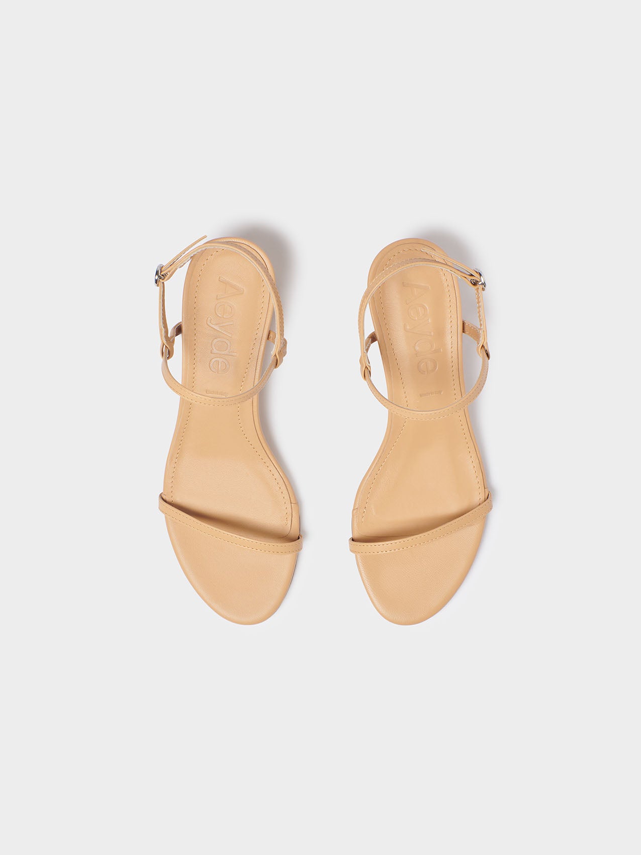 Aeyde | Immi Leather Sandals Leather Heeled Sandals for Women | Chai Nappa | Round Toe | Mid Heel | Heel Details