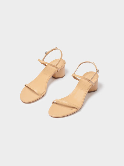 Aeyde | Immi Leather Sandals Leather Heeled Sandals for Women | Chai Nappa | Round Toe | Mid Heel | On Feet