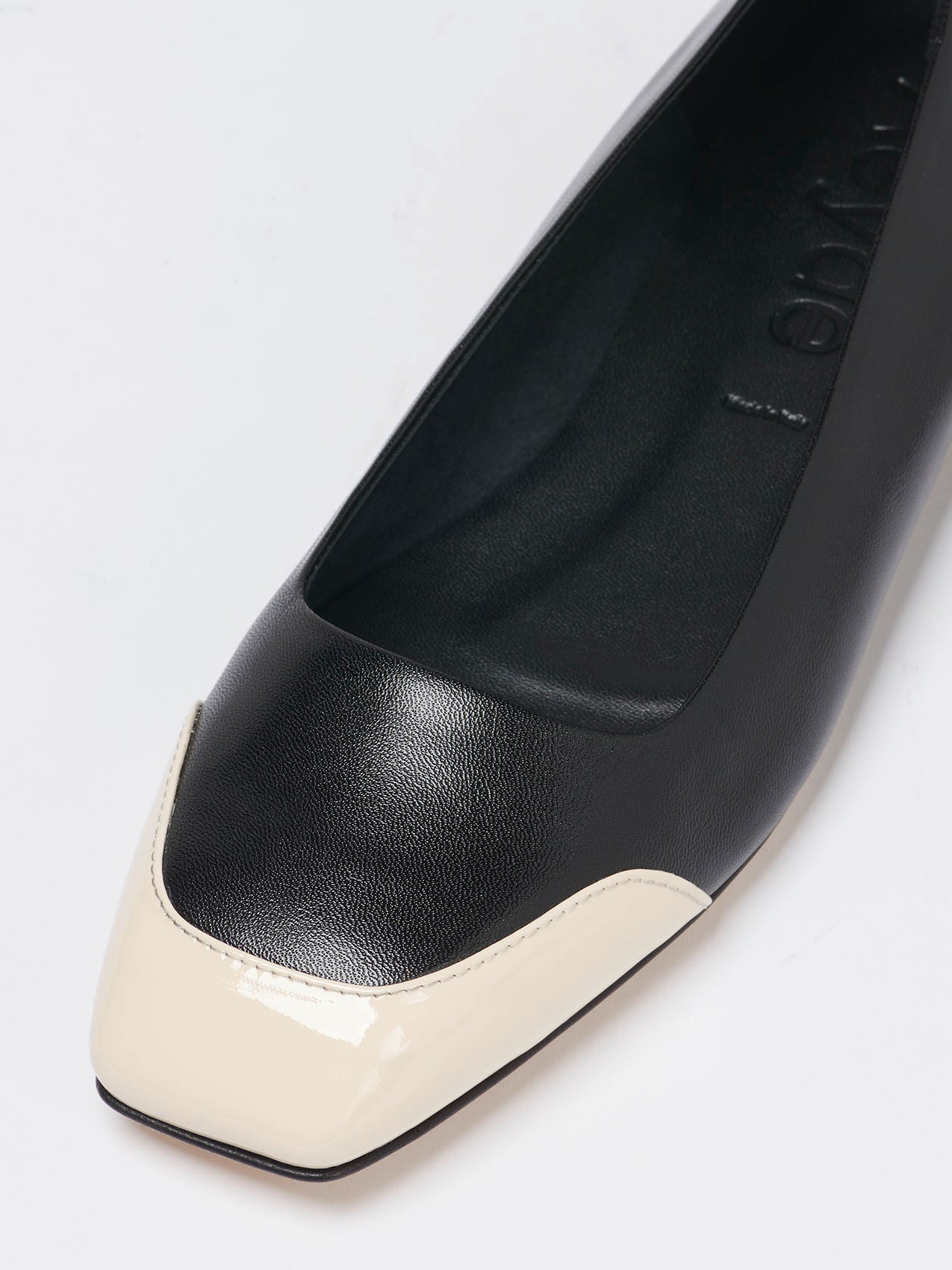 Aeyde | Iris Leather and Patent Ballet Flats Leather Flats for Women | Black/Creamy Nappa/Patent | Square Toe | Flat Heel | Luxury Materials | Handmade in Italy