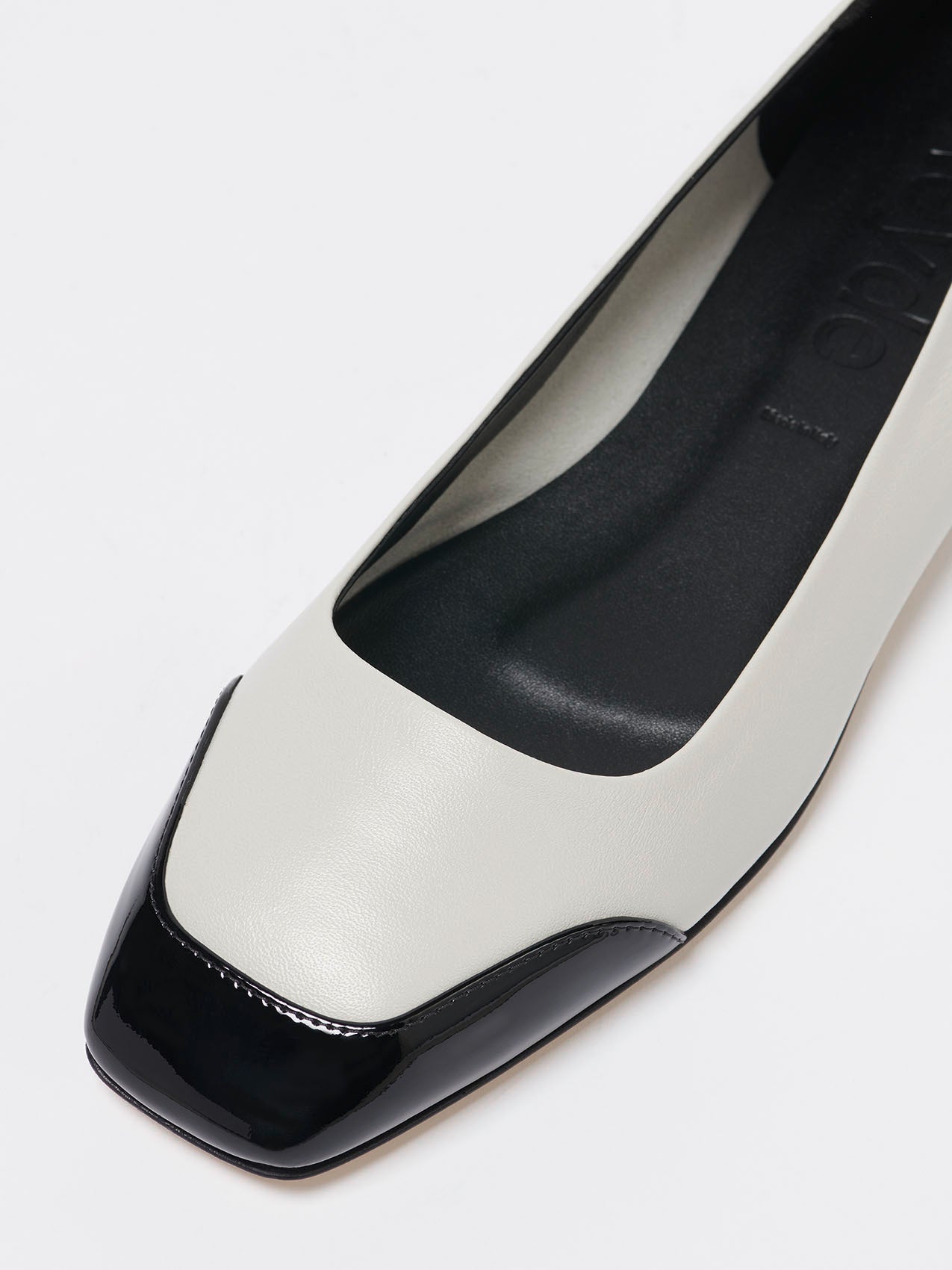 Aeyde | Iris Chalk/Black Nappa/Patent Leather Flats for Women | Chalk/Black Nappa/Patent | Square Toe | Flat Heel | Luxury Materials | Handmade in Italy