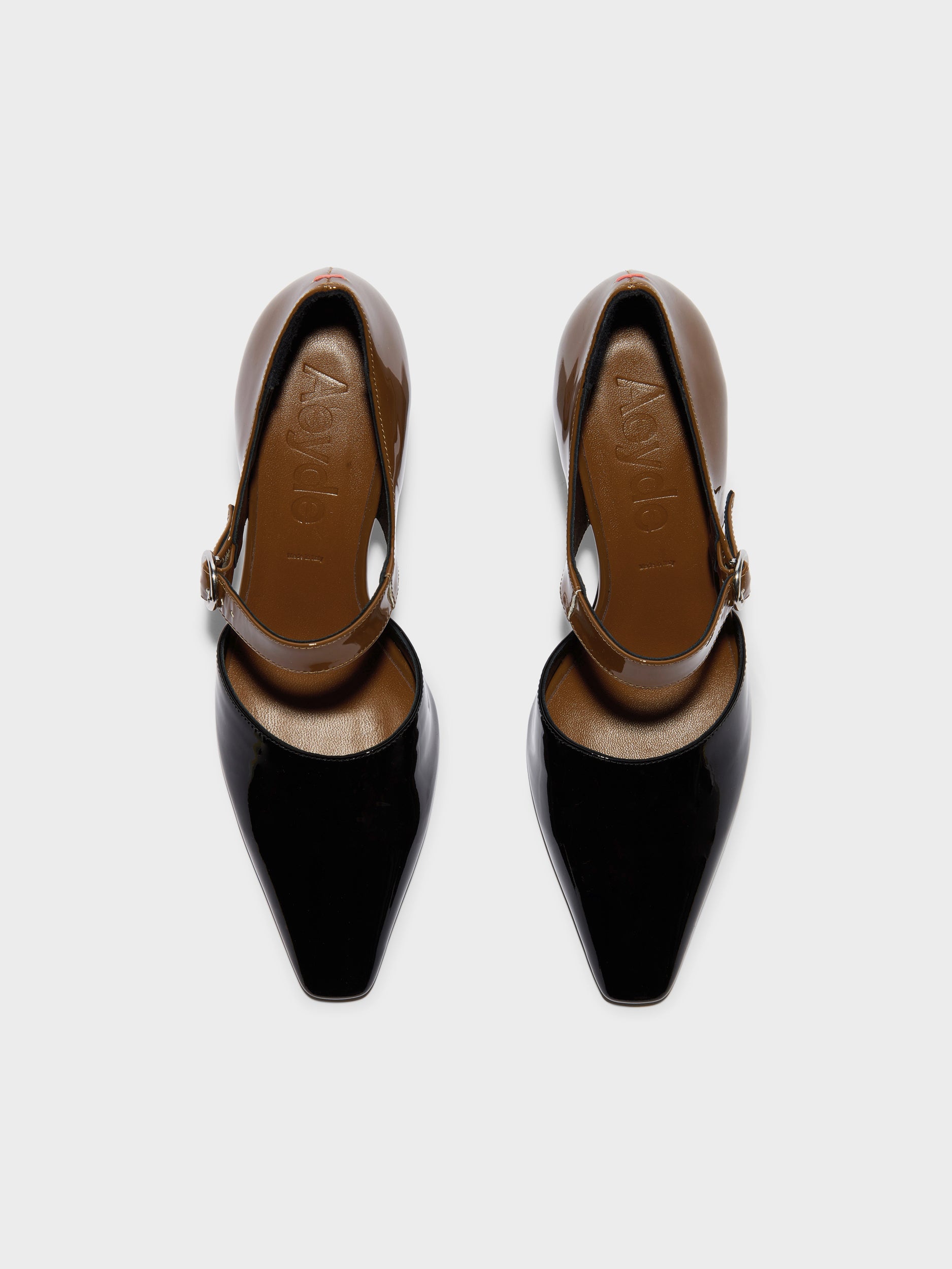 Aeyde | Isidora Leather Pumps for Women | Tobacco/Black Patent | Square Toe | High Heel | Front View
