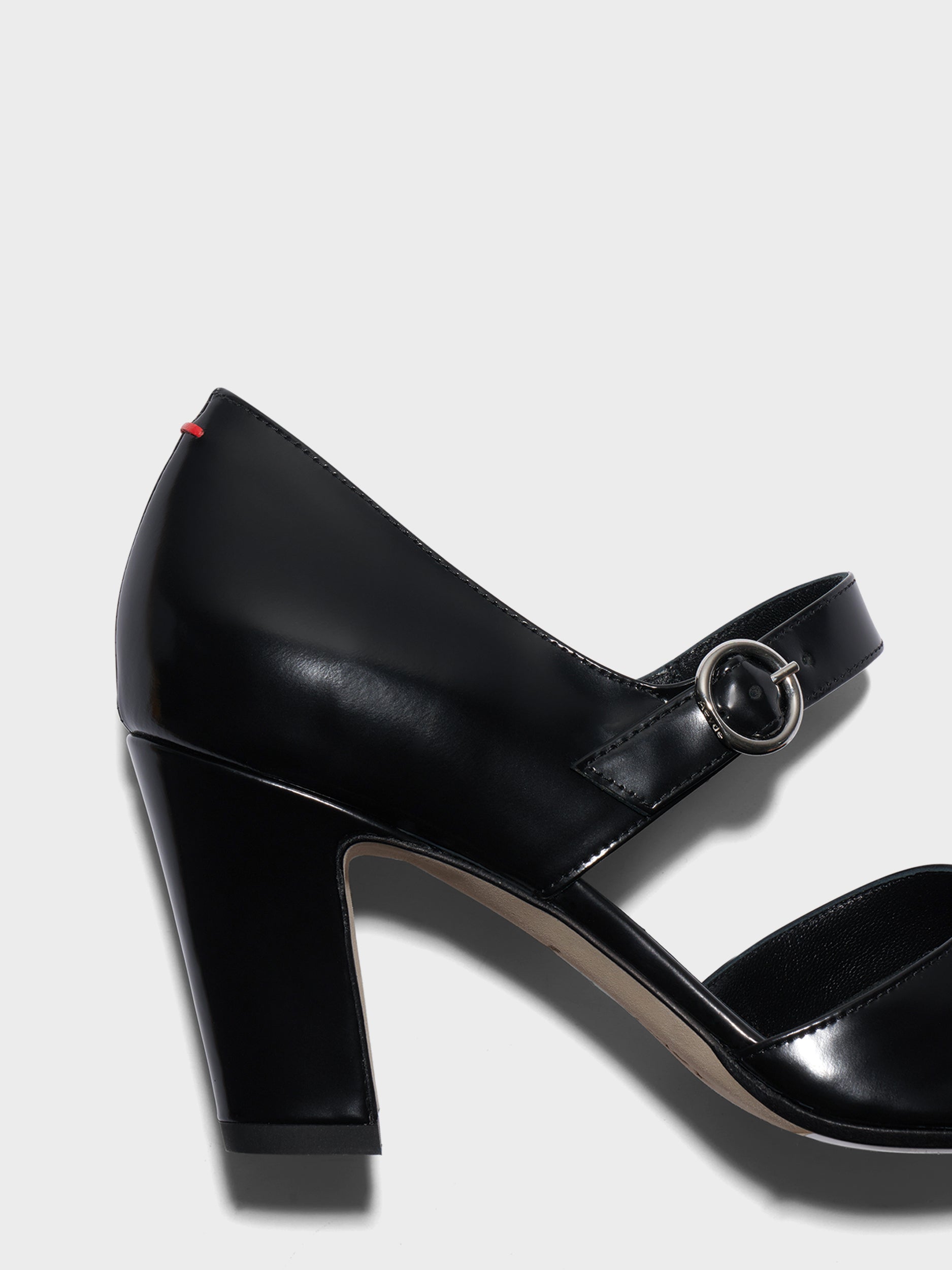 Aeyde | Isidora Mary-Jane Pumps Leather Pumps for Women | Black Polido | Square Toe | High Heel | Heel Details