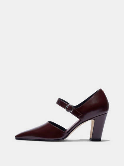 Aeyde | Isidora Mary-Jane Pumps Leather Pumps for Women | Port Polido | Square Toe | High Heel | Side View