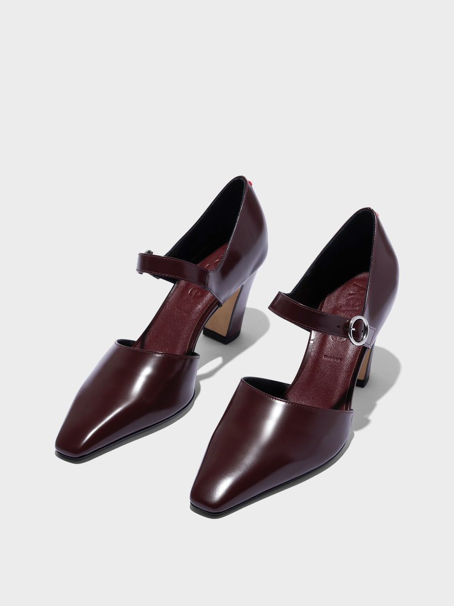 Aeyde | Isidora Mary-Jane Pumps Leather Pumps for Women | Port Polido | Square Toe | High Heel | Luxury Materials | Handmade in Italy