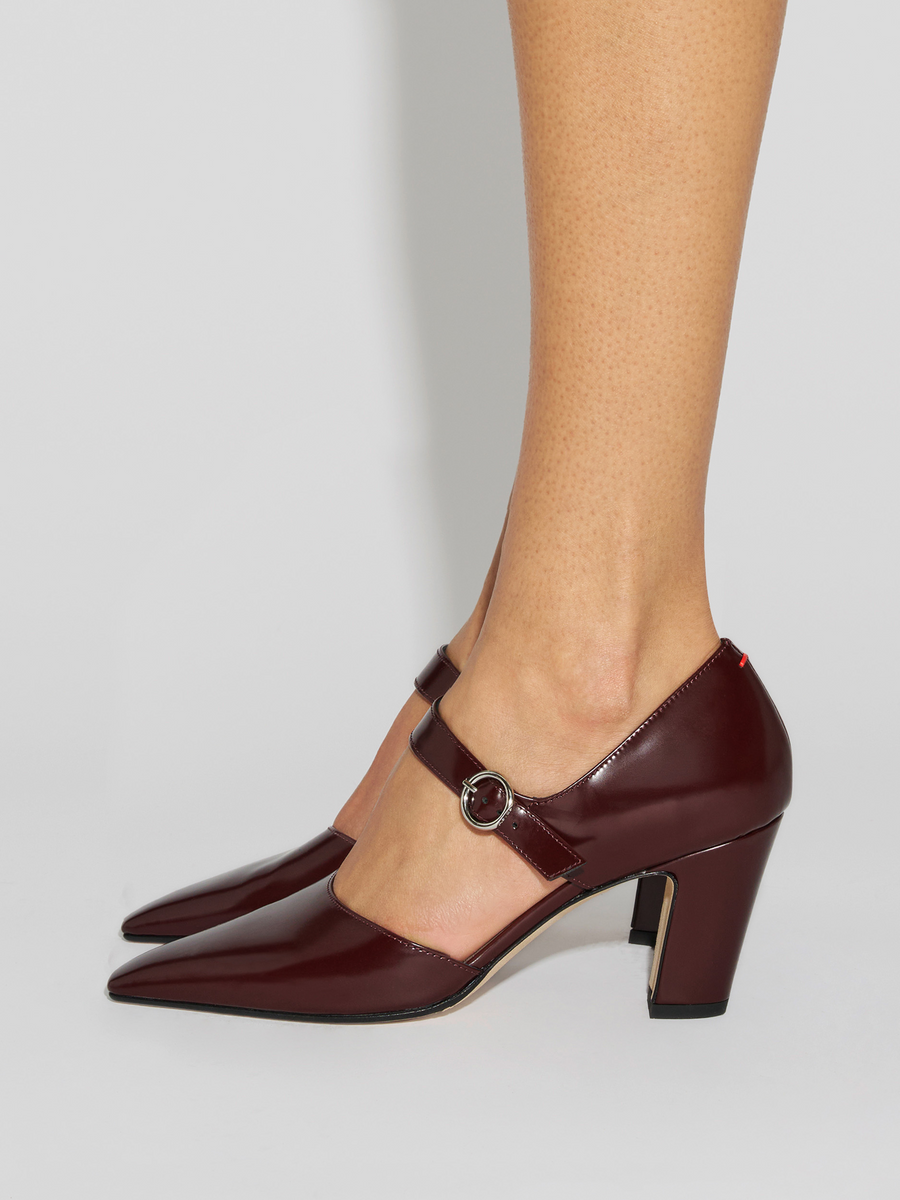 Aeyde | Isidora Mary-Jane Pumps Leather Pumps for Women | Port Polido | Square Toe | High Heel | How to Style