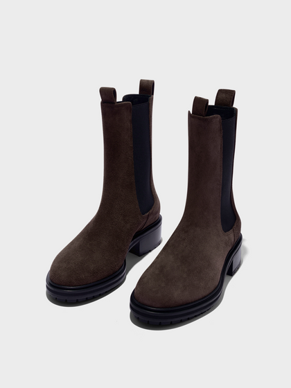 Aeyde | Jack Leather Ankle Boots Leather Ankle Boots for Women | Moka Suede | Round Toe | Low Heel | Luxury Materials | Handmade in Italy