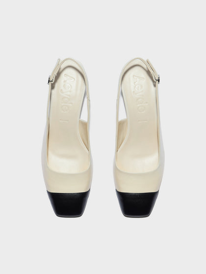 Aeyde | Jacqui Leather Pumps for Women | Creamy/Black Nappa | Square Toe | Low Heel | Front View
