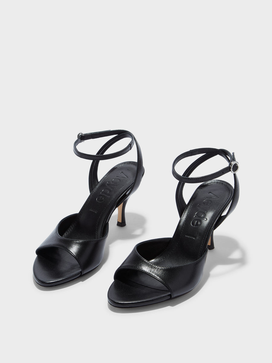 Aeyde | Jada Leather Heeled Sandals for Women | Black Nappa | Round Toe | High Heel | Luxury Materials | Handmade in Italy