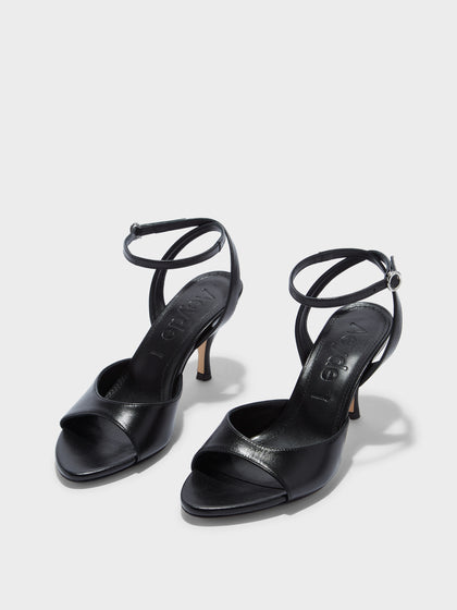 Aeyde | Jada Leather Heeled Sandals for Women | Black Nappa | Round Toe | High Heel | Luxury Materials | Handmade in Italy