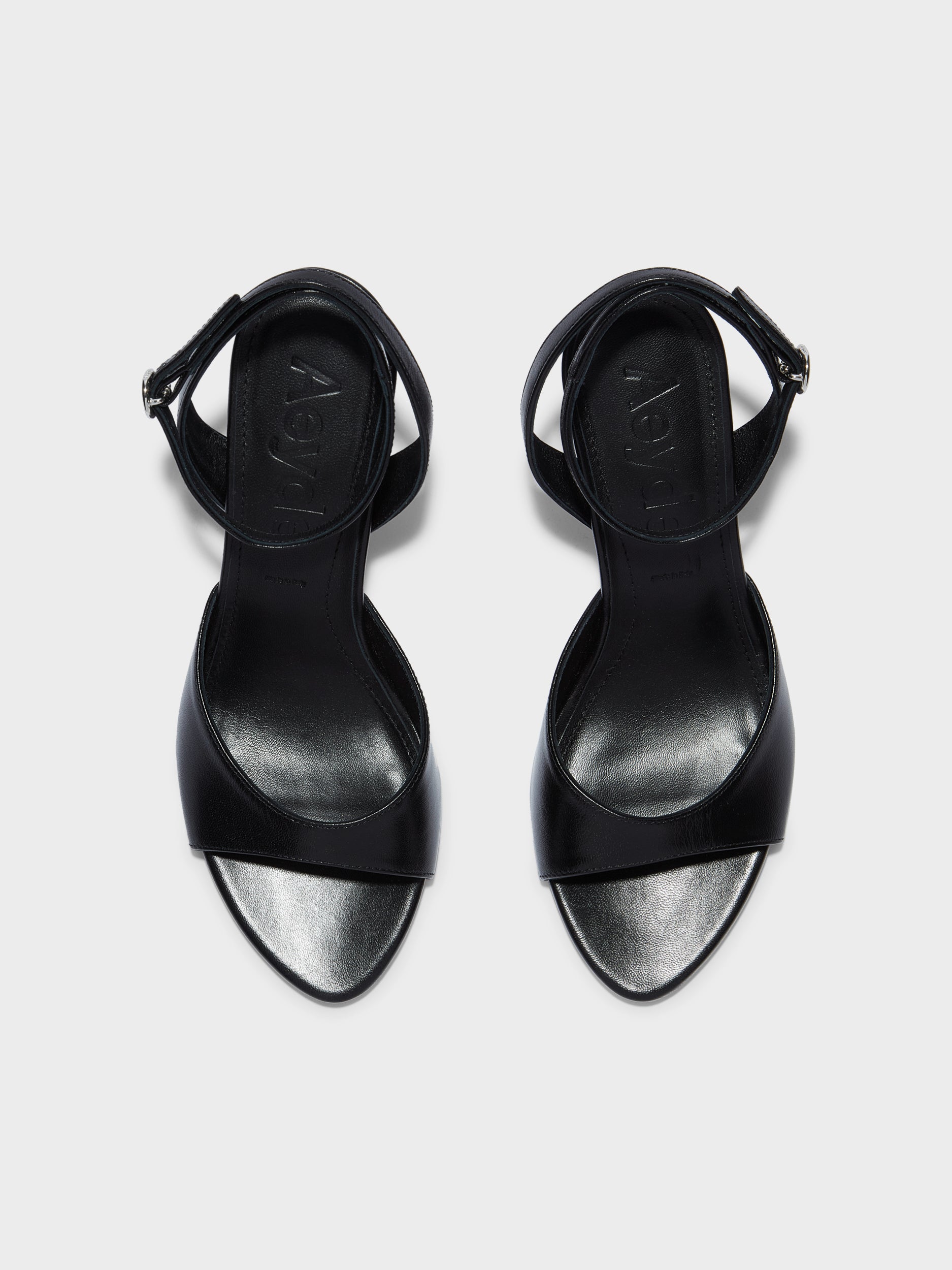 Aeyde | Jada Leather Heeled Sandals for Women | Black Nappa | Round Toe | High Heel | Front View