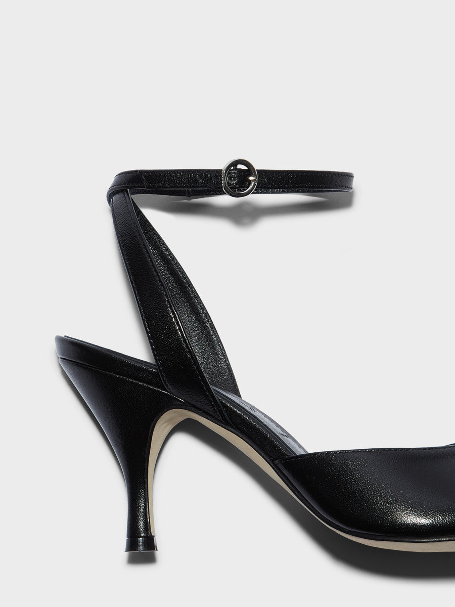 Aeyde | Jada Leather Heeled Sandals for Women | Black Nappa | Round Toe | High Heel | Heel Details