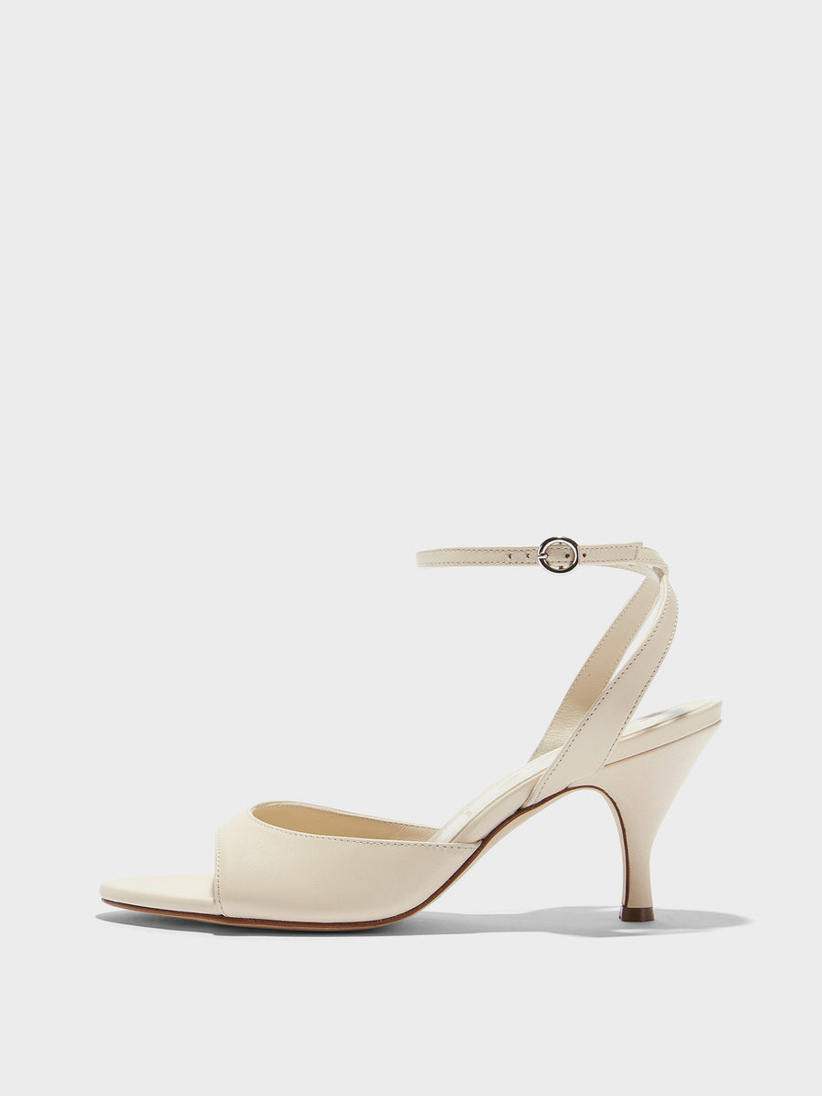 Aeyde | Jada Leather Heeled Sandals for Women | Creamy Nappa | Round Toe | High Heel | Side View