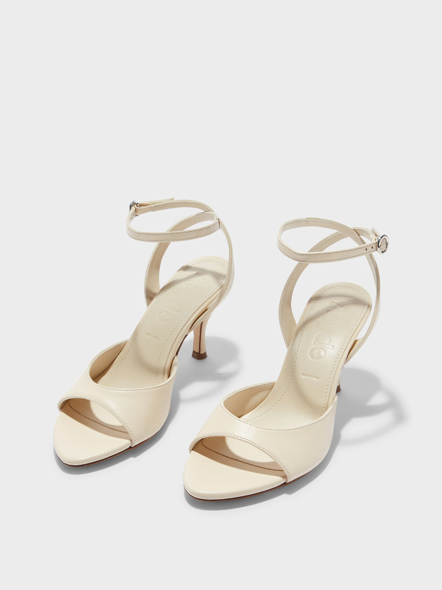 Aeyde | Jada Leather Heeled Sandals for Women | Creamy Nappa | Round Toe | High Heel | Luxury Materials | Handmade in Italy