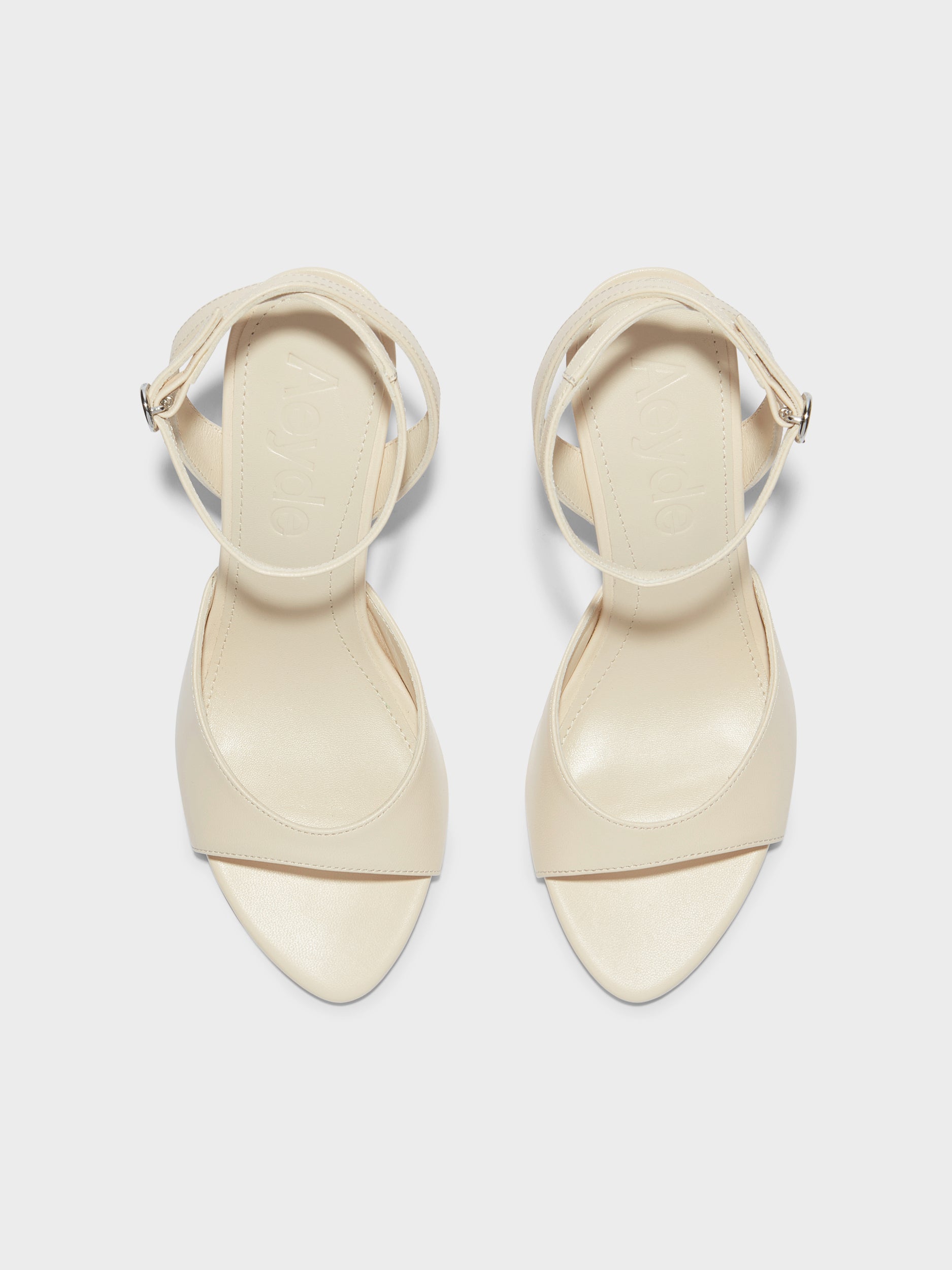 Aeyde | Jada Leather Heeled Sandals for Women | Creamy Nappa | Round Toe | High Heel | Front View