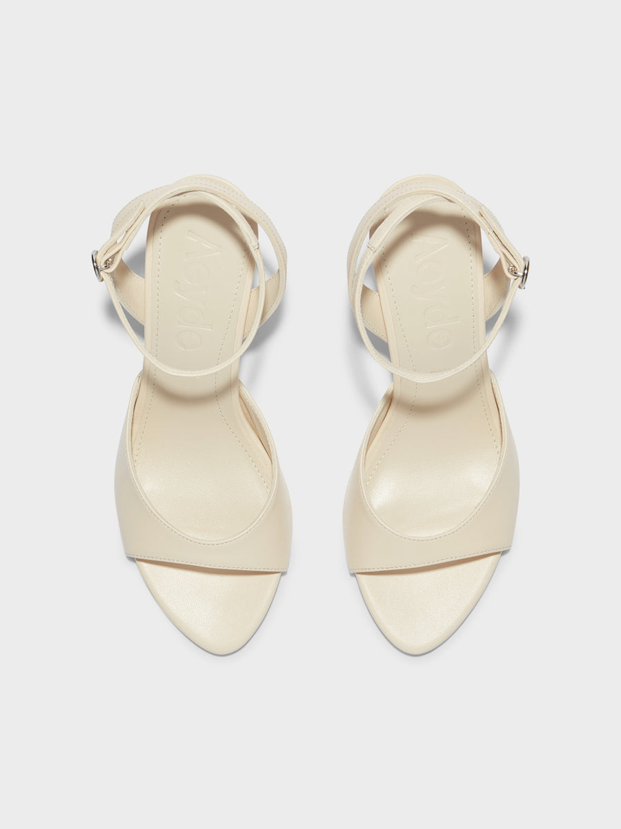 Aeyde | Jada Leather Heeled Sandals for Women | Creamy Nappa | Round Toe | High Heel | Front View