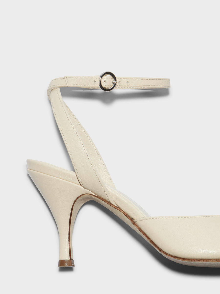 Aeyde | Jada Leather Heeled Sandals for Women | Creamy Nappa | Round Toe | High Heel | Heel Details