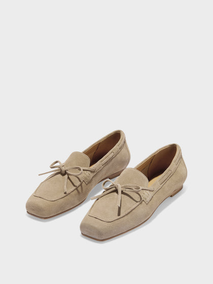 Aeyde | Jasper Leather Flats for Women | Sand Suede | Square Toe | Flat Heel | Luxury Materials | Handmade in Italy