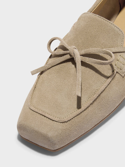 Aeyde | Jasper Leather Flats for Women | Sand Suede | Square Toe | Flat Heel | Heel Details
