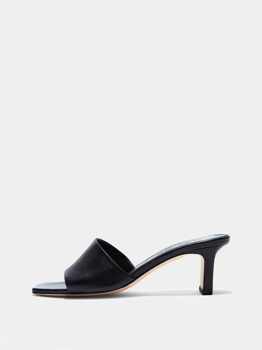 Aeyde | Jessie Leather Heeled Sandals for Women | Black Nappa | Square Toe | Mid Heel | Side View