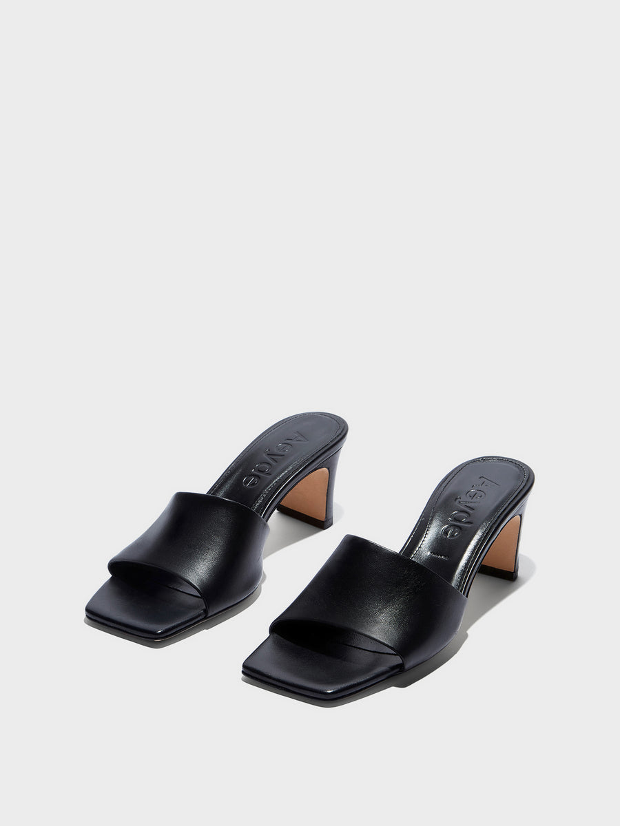 Aeyde | Jessie Leather Heeled Sandals for Women | Black Nappa | Square Toe | Mid Heel | Luxury Materials | Handmade in Italy