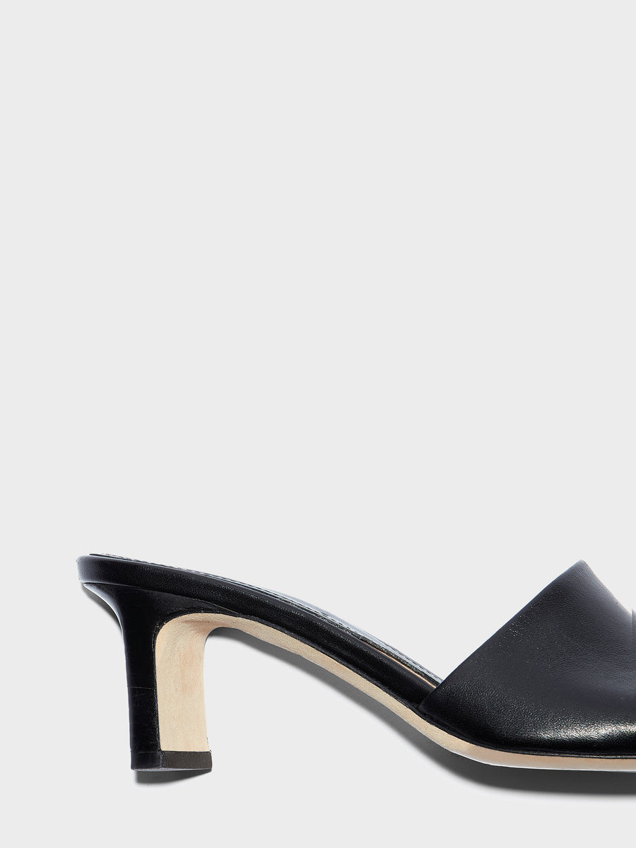 Aeyde | Jessie Leather Heeled Sandals for Women | Black Nappa | Square Toe | Mid Heel | Heel Details
