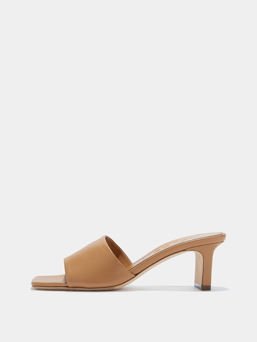Aeyde | Jessie Leather Heeled Sandals for Women | Hazelnut Nappa | Square Toe | Mid Heel | Side View
