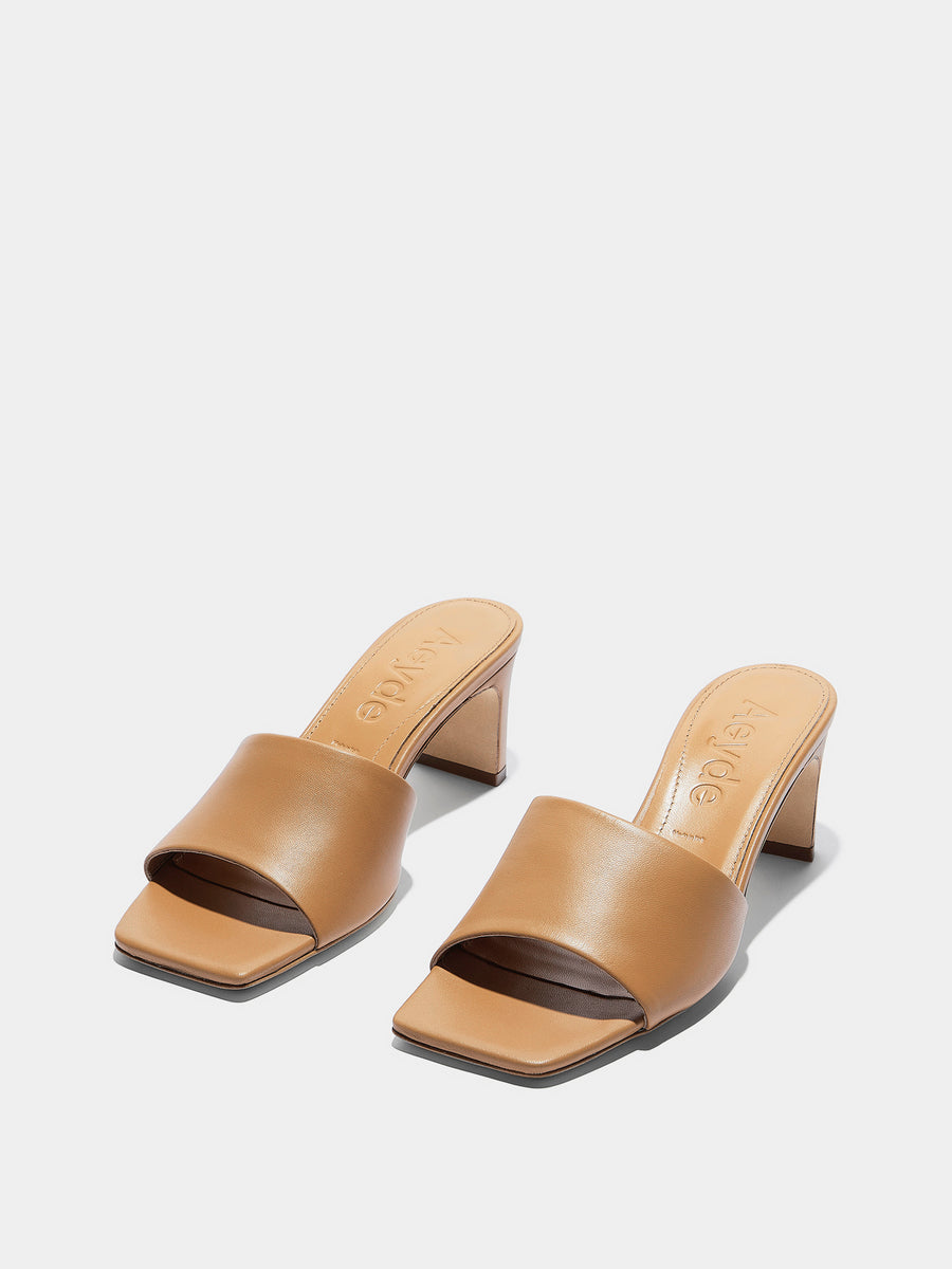 Aeyde | Jessie Leather Heeled Sandals for Women | Hazelnut Nappa | Square Toe | Mid Heel | Luxury Materials | Handmade in Italy