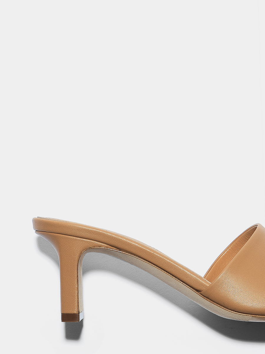 Aeyde | Jessie Leather Heeled Sandals for Women | Hazelnut Nappa | Square Toe | Mid Heel | Heel Details