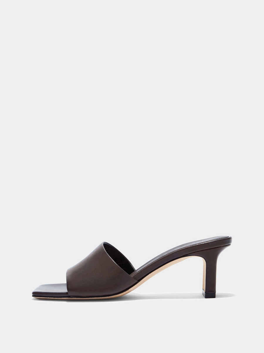 Aeyde | Jessie Leather Heeled Sandals for Women | Moka Nappa | Square Toe | Mid Heel | Side View