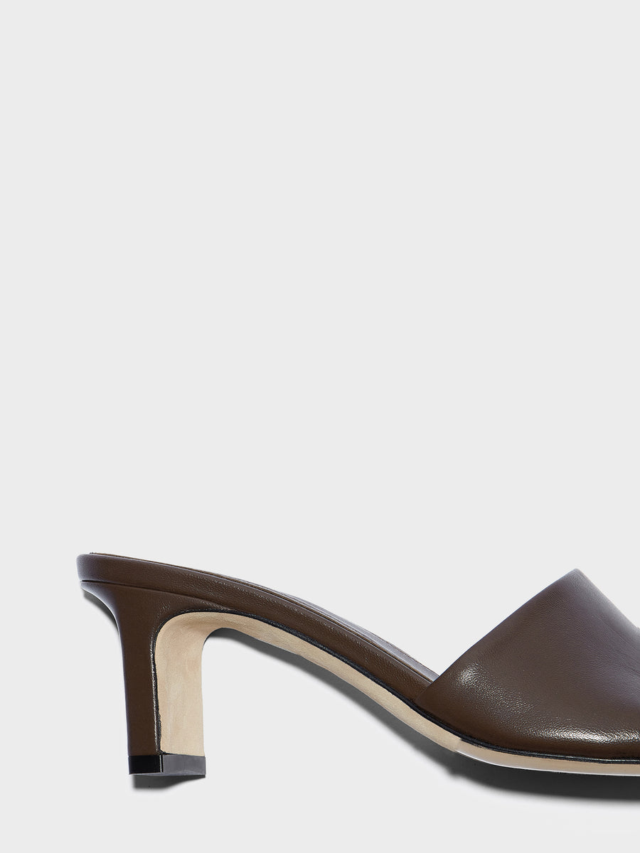 Aeyde | Jessie Leather Heeled Sandals for Women | Moka Nappa | Square Toe | Mid Heel | Heel Details