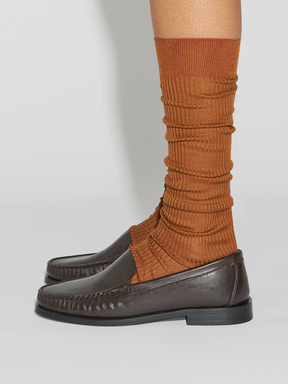 Aeyde | Jory Silk Socks for Women | Tobacco Silk | Luxury Materials | Handmade in Italy | How to Style