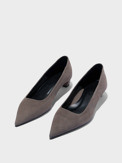 Aeyde | Judi Suede Pointed Pumps Leather Pumps for Women | Taupe Suede | Pointed Toe | Low Heel | Luxury Materials | Handmade in Italy