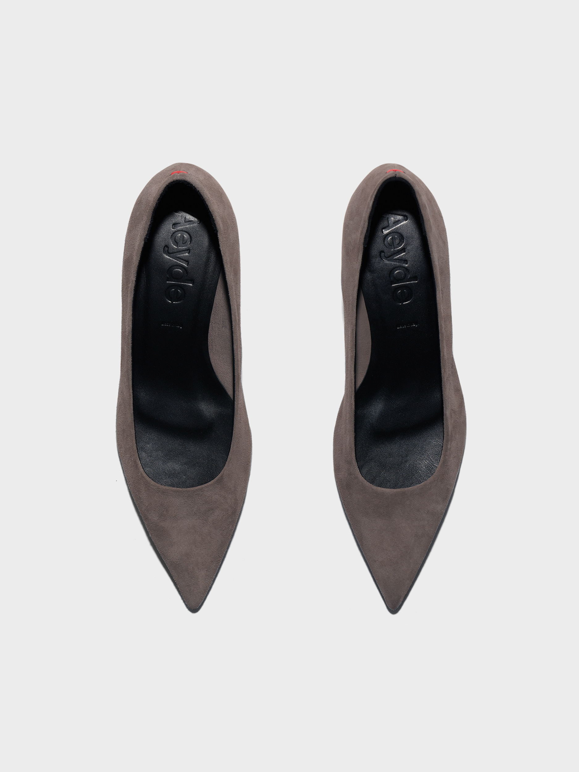 Aeyde | Judi Suede Pointed Pumps Leather Pumps for Women | Taupe Suede | Pointed Toe | Low Heel | Front View