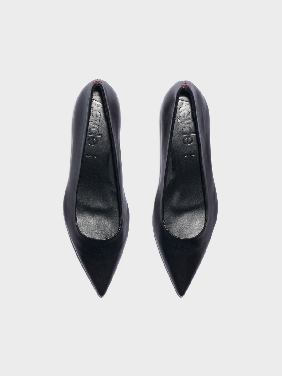 Aeyde | Judi Suede Pointed Pumps Leather Pumps for Women | Black Nappa | Pointed Toe | Low Heel | Front View
