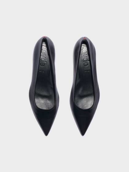 Aeyde | Judi Suede Pointed Pumps Leather Pumps for Women | Black Nappa | Pointed Toe | Low Heel | Front View