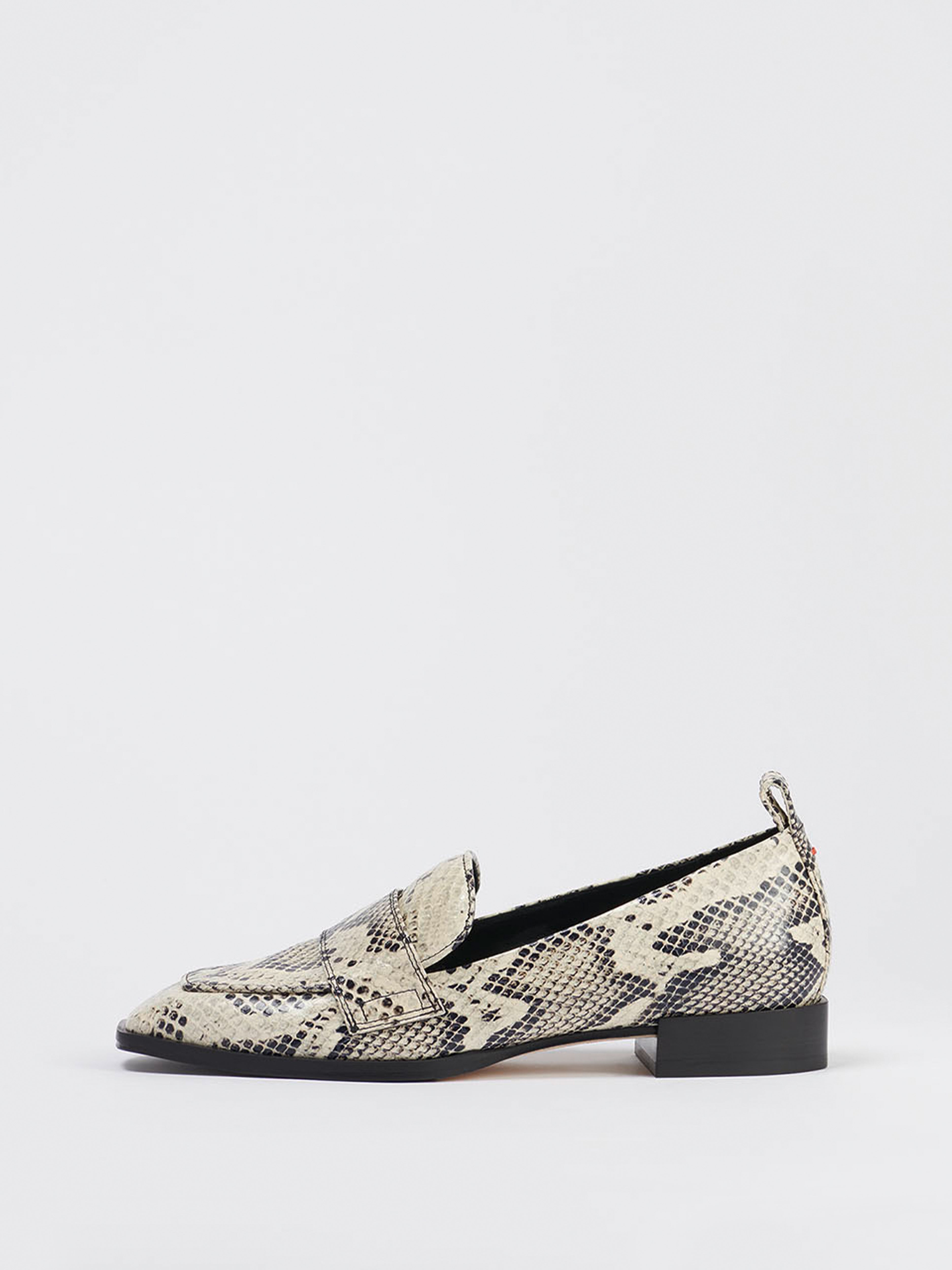 Aeyde | Julie Leather Loafers Leather Flats, Loafers for Women | Creamy Snake | Square Toe | Low Heel | Side View