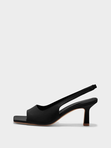 Aeyde | Juno Leather Slingback Sandals Leather Heeled Sandals for Women | Black Nappa | Square Toe | High Heel | Side View